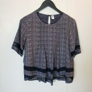 Old Navy Women Shirt Size XS Navy Blue White Blouse 100% Cotton